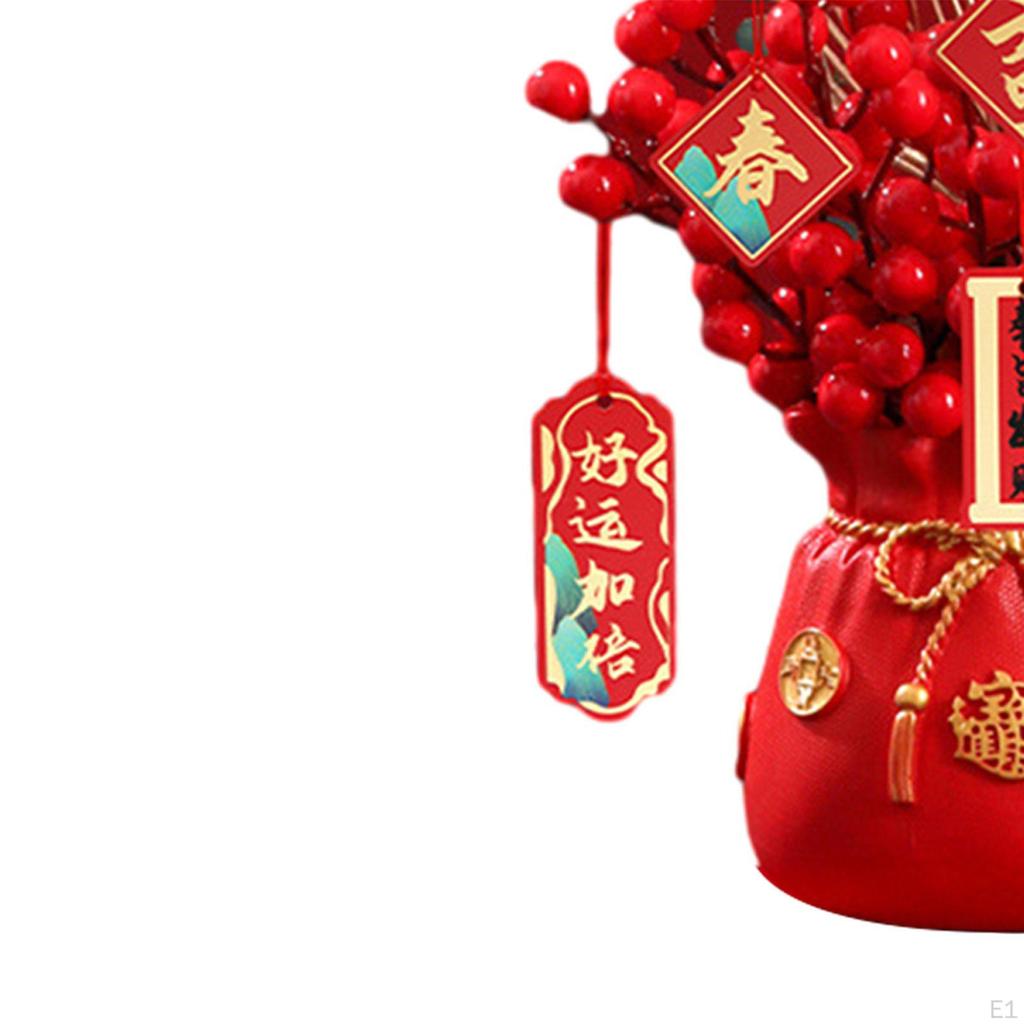 Chinese Year Decoration Artificial Potted Flower, Vivid Cabinet Decor Desk Ornament Vase