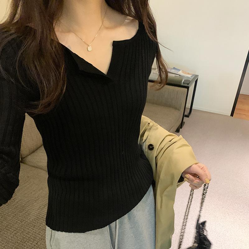 

Корейский стиль V-образный вырез свитер с длинными рукавами для женщин осень и зима новый универсальный темпераментный шикарный утягивающий свитер L