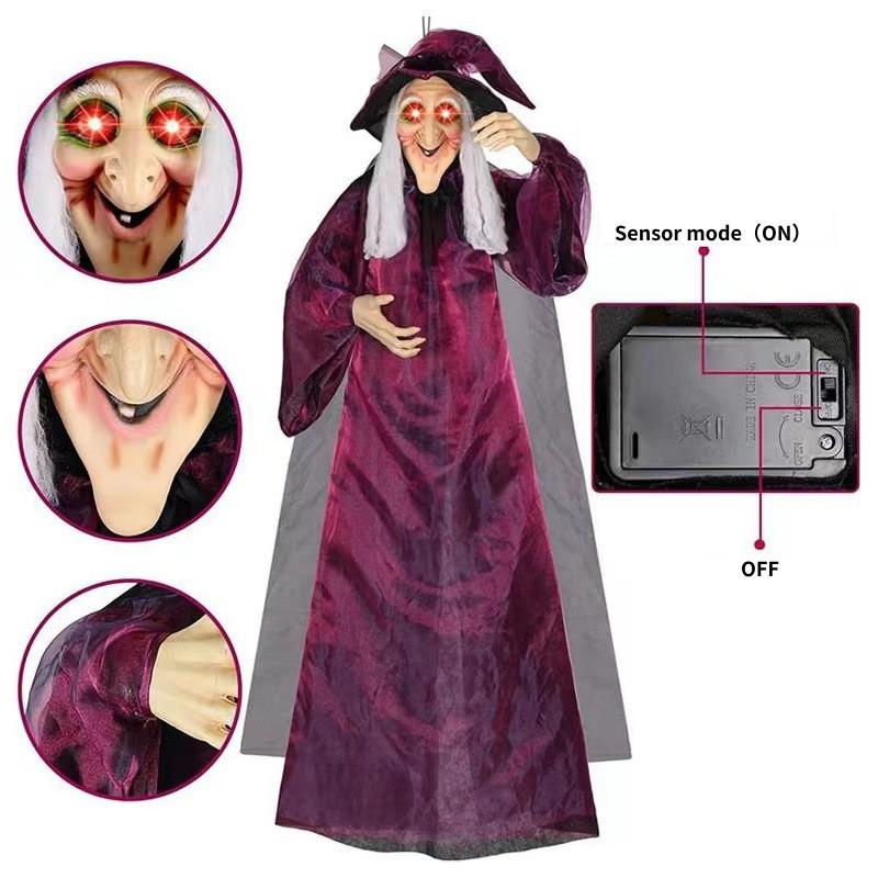 Voiceactivated Glow Halloween Purple Witch Pendant Scary Party Decorations