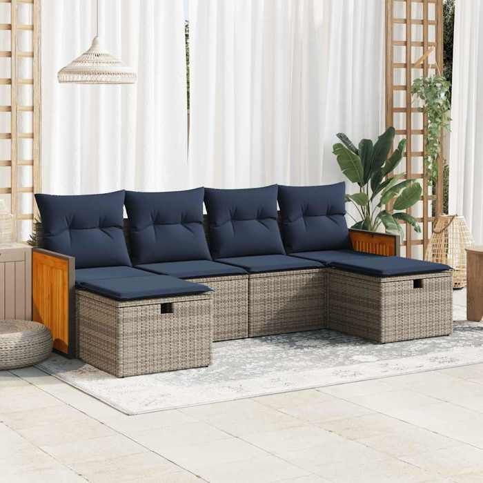 VidaXL Garden Lounge Set 6 Pcs with Grey Cushions Wicker 3326058