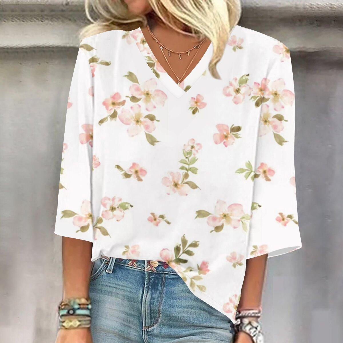 

2023 Весенне-осенний новый модный топ с рукавом 3/4 и принтом