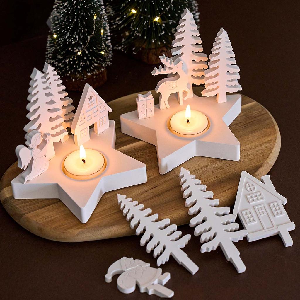 Christmas Tree Angel Elk Santa Claus Candlestick Mold DIY Star Design Candle Holder Casting Molds Plaster Resin Crafts Making