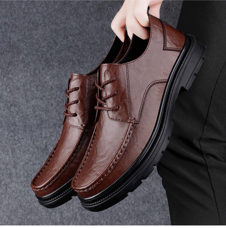 Men's Casual Leather Work Shoes - Low-Top, Height-Increasing, Handmade Cowhide, British Style