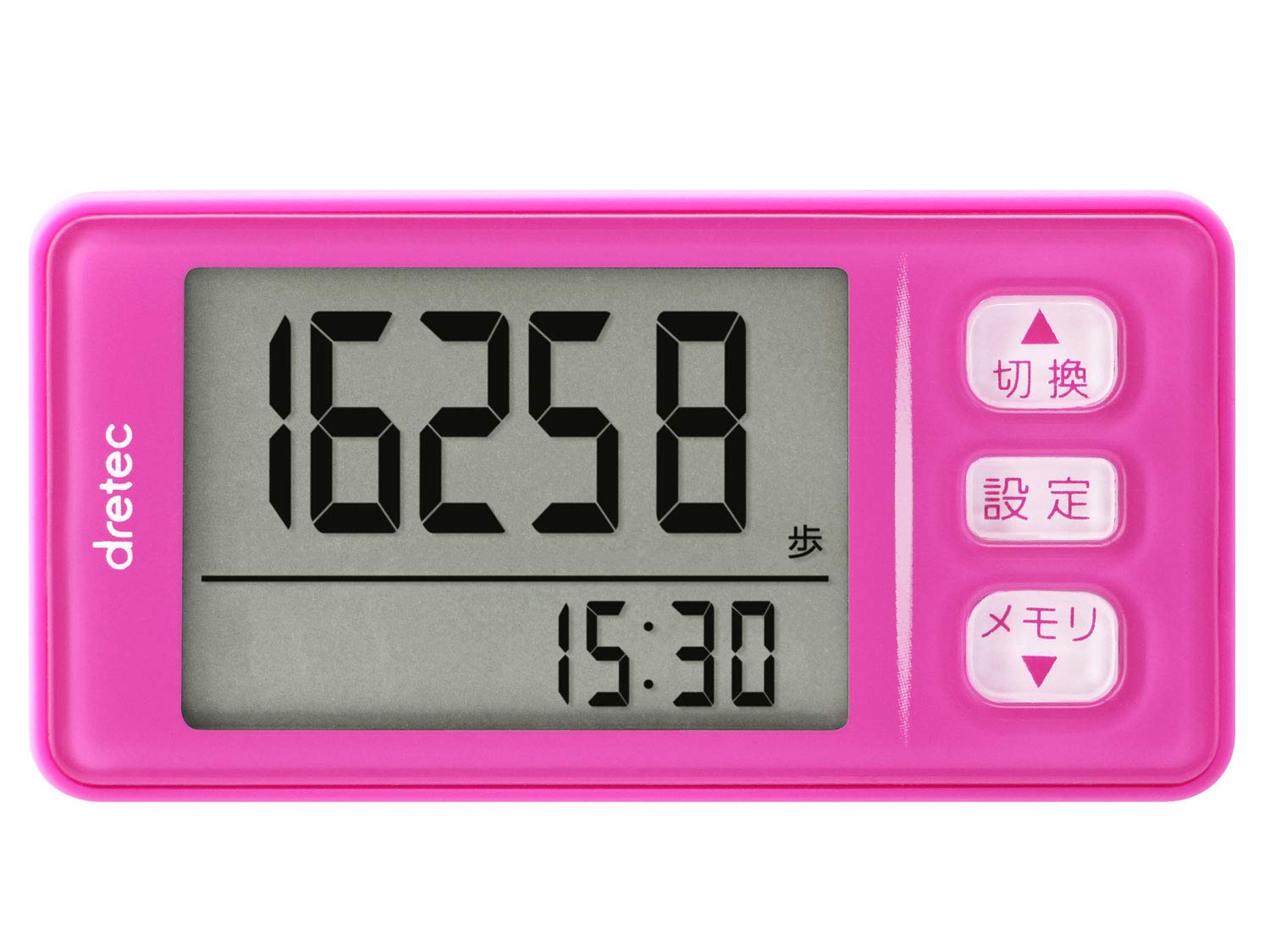 

dretec Шагомер с большим экраном, отображающим калории, упражнения, 3D и ремешком-клипсой, Сожжено, Дисплей, Сенсор, Память на 30 дней, (H-236PK, Розовый) розовый
