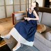 Blue Plaid Sleeveless Dress Literary Style Mori Retro Small Fresh Vacation Suspender Vest Long Dress