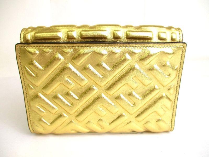 Authentic FENDI Zucca Gold Leather Bifold Wallet Conpact Wallet #9708  Refurbished