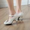 Plus Size 32-46 Girls Women High Heel Shoes Round Toe Heel Pumps Women's Platform Pumps with Bow Party Wedding Footwear T Strap