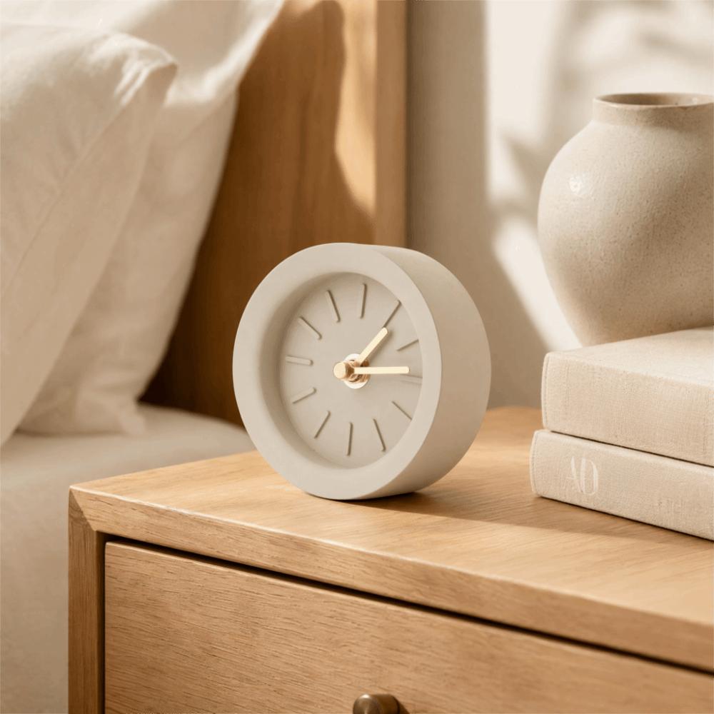 Concrete Brass Pointer Table Clock Sandstone Brown Silent Movement Clock Study Room