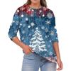 Women's Fashion Casual Christmas Print Round Neck Solid Color Long Sleeve Top