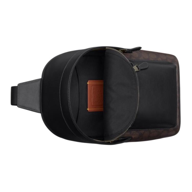 Coach West 19 Varsity Pattern Design Leather And Fabric Mixed Faux Leather Crossbody Bag Small Men bags Walnut CCF64-QBWAN