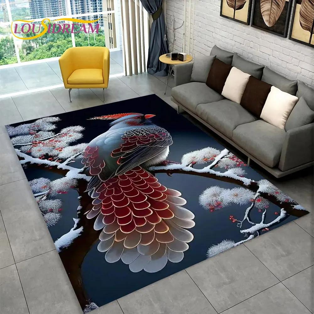 Exquisiter 3D-Teppich mit Vogel- und Blumenmotiv, Teppich für Zuhause, Wohnzimmer, Schlafzimmer, Sofa, Fußmatte, Küchendekoration, rutschfeste Bodenmatte