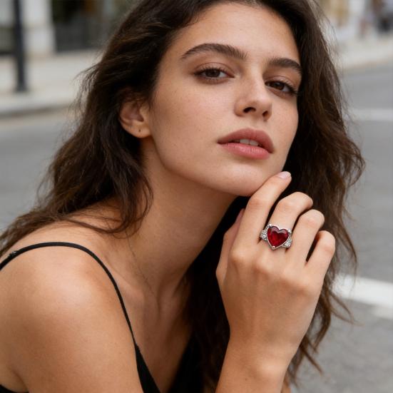 Crystal Heart Ring for Women Cubic Zirconia Heart Shaped Engagement Promise Band Ring Fake Diamond