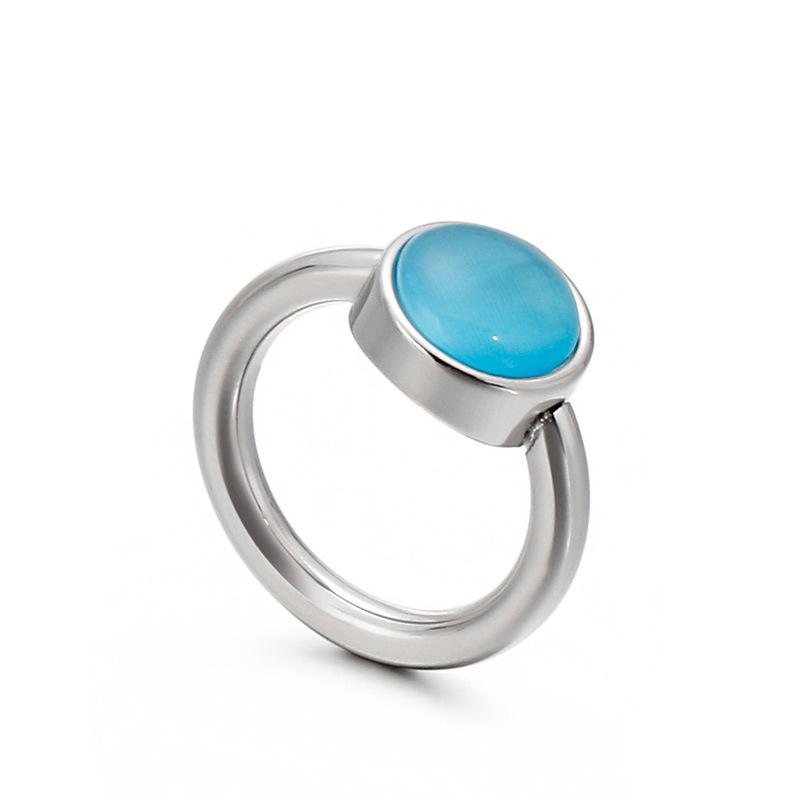 Korean Titanium Steel Crystal Multi-Color Cat's Eye Stone Ring