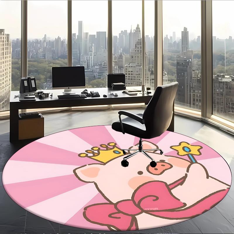 Lulu The Piggy (1) Round Office Rug Decorative Floor Rug for Office Bedroom Living Room and Home Space