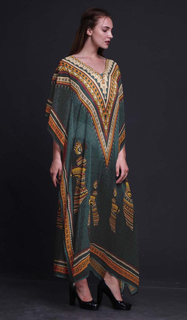 Phagun Tribal African Long Caftan Maxi Dress Beach Swimwear Cover Up Womens