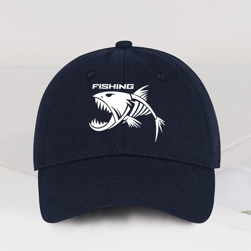 Outdoor Fishing Skeleton Fish Printed Baseball Cap Adjustable Sunshade Casual Daily Wear Breathable Hat For Unisex Anglers