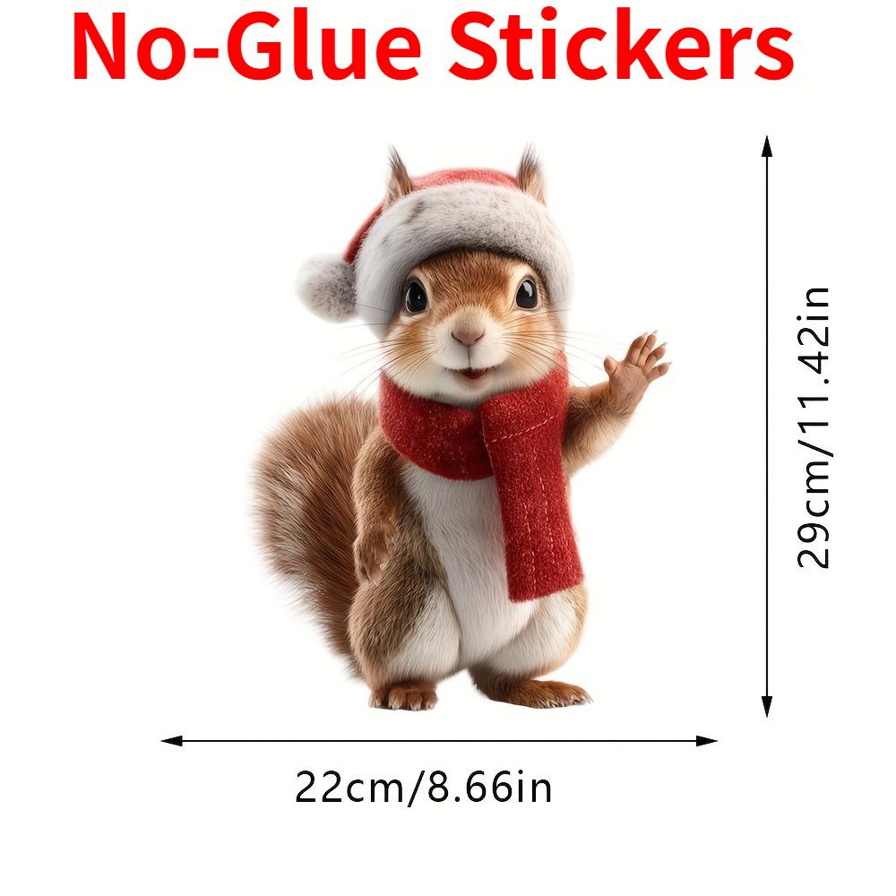 

1pc Christmas Squirrel Window Sticker with Scarf Santa Hat Static Cling Winter Door Glass Decoration for Home Office Coffee Shop