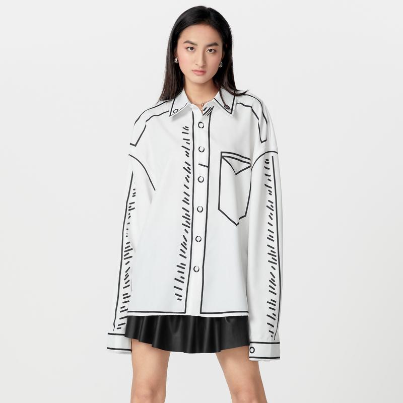 

Унисекс свободные женские мужские отложной воротник длинный рукав принт повседневные рубашки топы 5XL