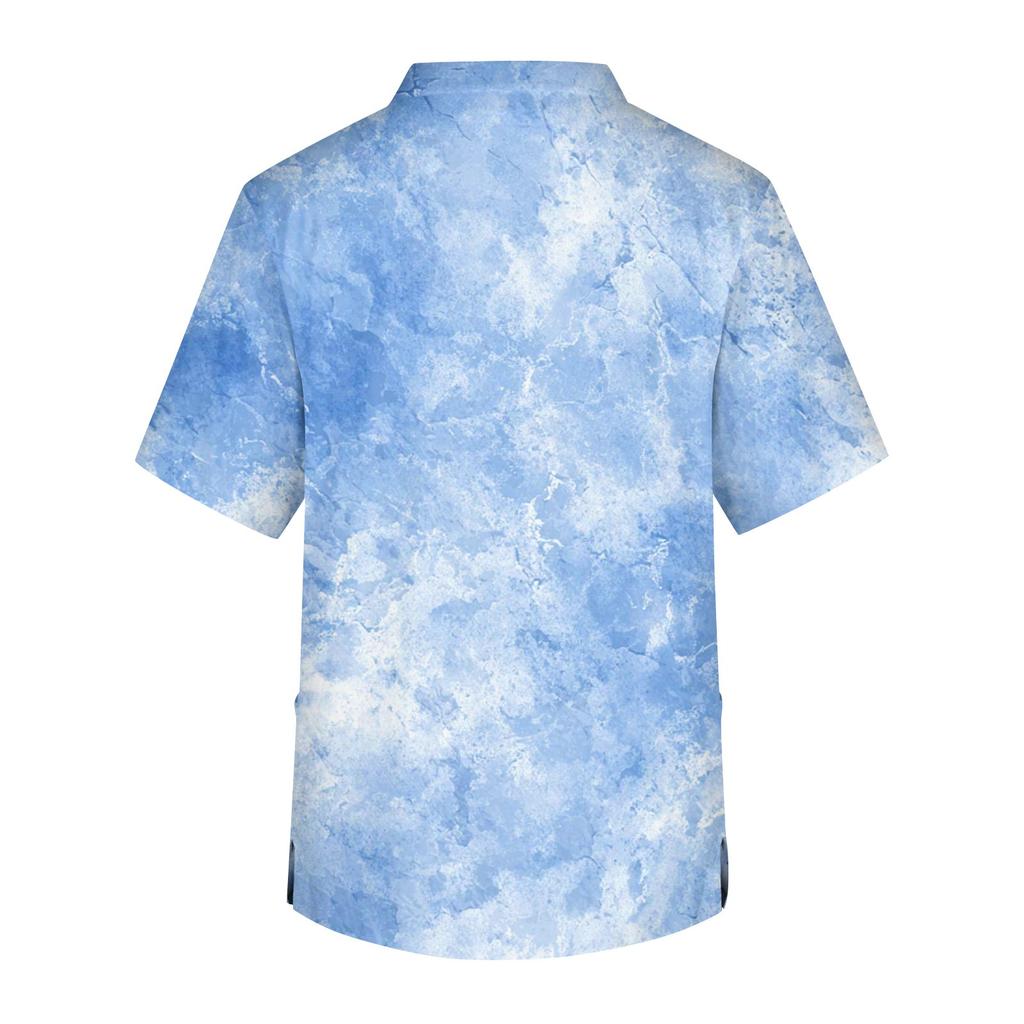 Men's Printing Short Sleeve V-neck Working Blouse Chest Pocket Carer Top