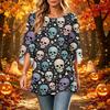 Women's Halloween Print Casual Neck Loose Fit 3/4 Sleeve Top