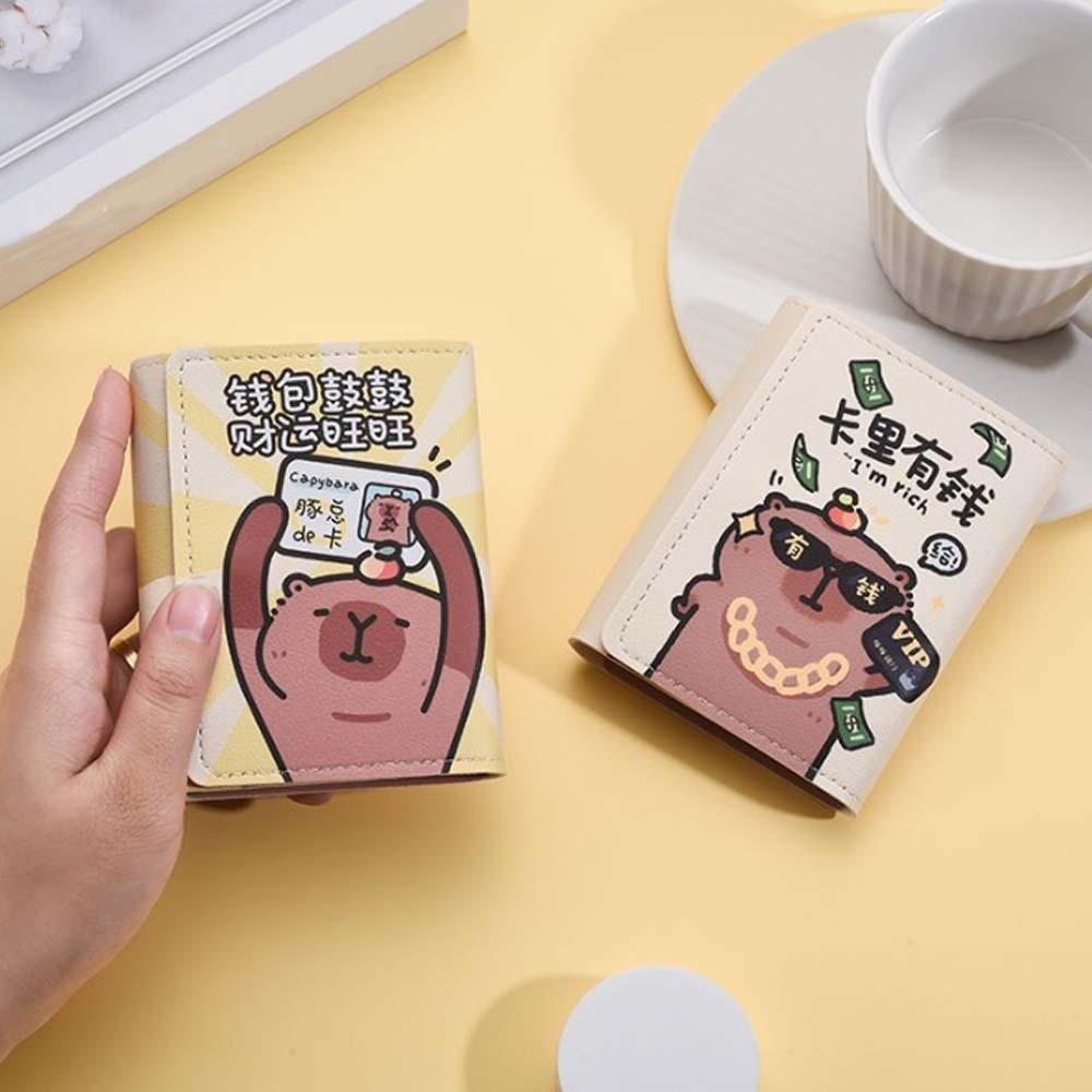 Large Capacity PU Three-fold Purse Cute Cartoon Coin Pouch Portable Capybara Wallet  Work
