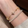Pulsera de Trébol de Cuatro Hojas Láser Hielo Triturado Dorado Intermitente - Joyería Retro de Lujo para Mujeres
