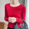 Solid Color Crew Neck Long Sleeve Slim Fit Casual Knit Sweater For Women