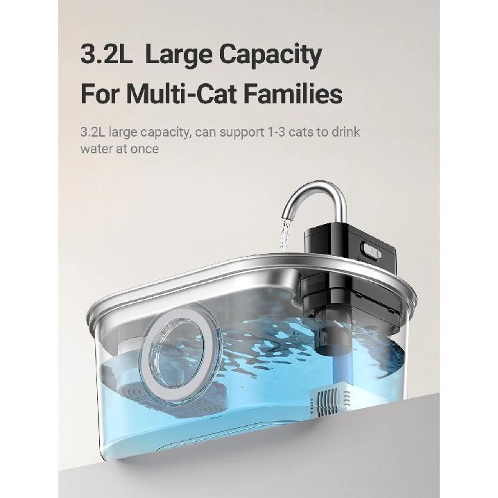 ROJECO Stainless Steel Cat Water Fountain 4000mAh Sensor Smart Automatic Pet Water Dispenser For Cat Dog Pet Drinking Fountain