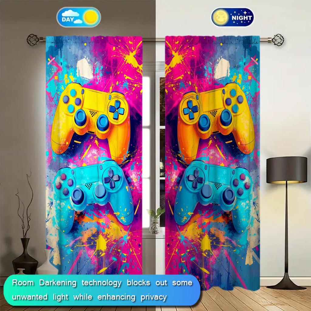 2pcs Colorful Game Controller Curtains   Providing Shade and Privacy Protection   Suitable for Decorating Various Room Types
