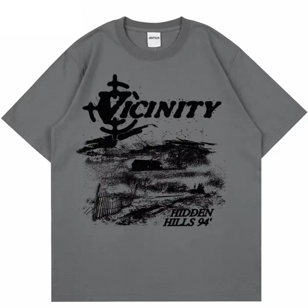 Harajuku Korean Oversized Men's Tshirt Gothic Hip Hop Aesthetic Graphic Print Y2K Retro Clothes Streetwear Fashion Summer Tees