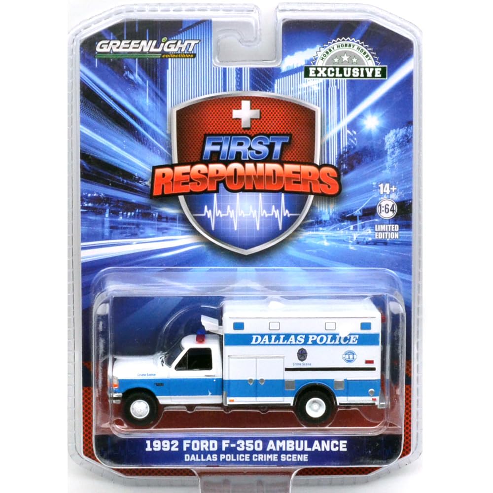 GREENLIGHT 1/64 Scale 1992 Ford F-350 Ambulance - Dallas Police зелёный