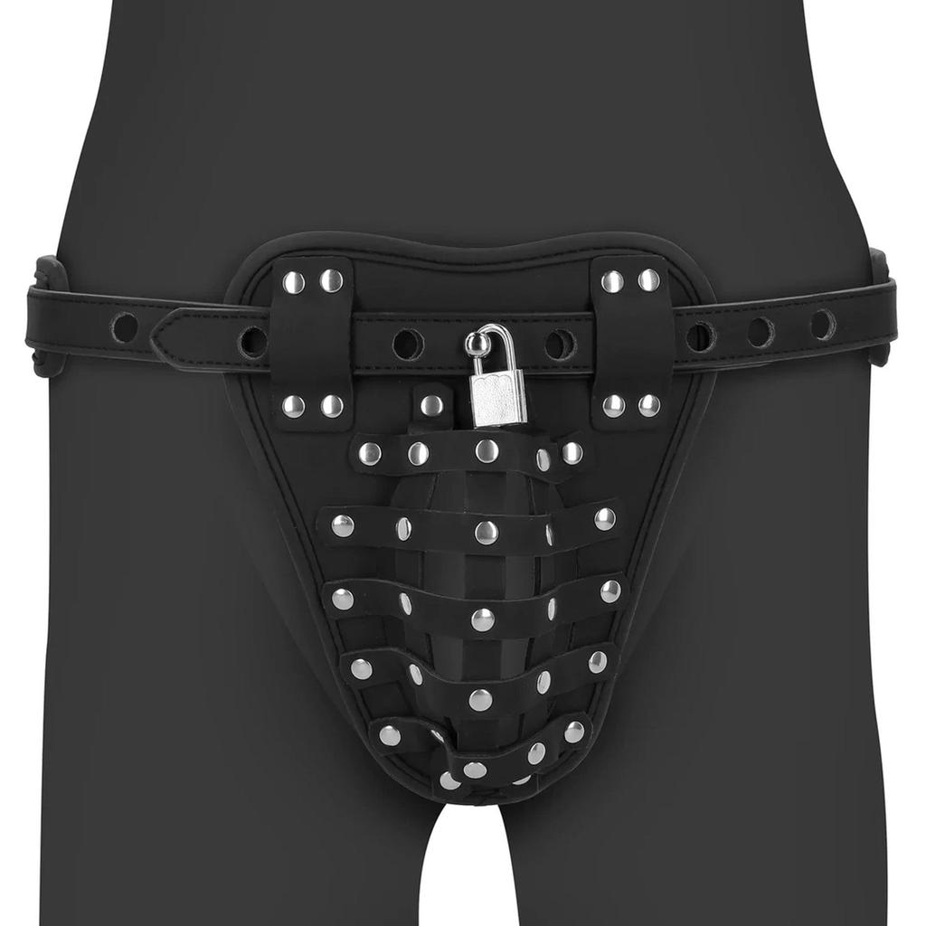 Pu Leather Chastity Jock - Black