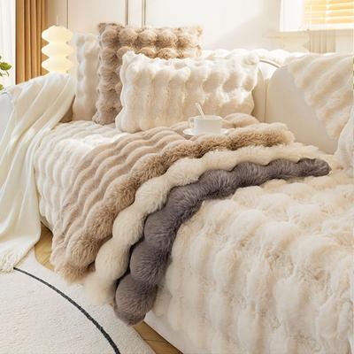 Cat Feeling Rabbit Plush Sofa Cushion Winter Thickened Warm Sofa Cover Plush Cover Cloth Towel