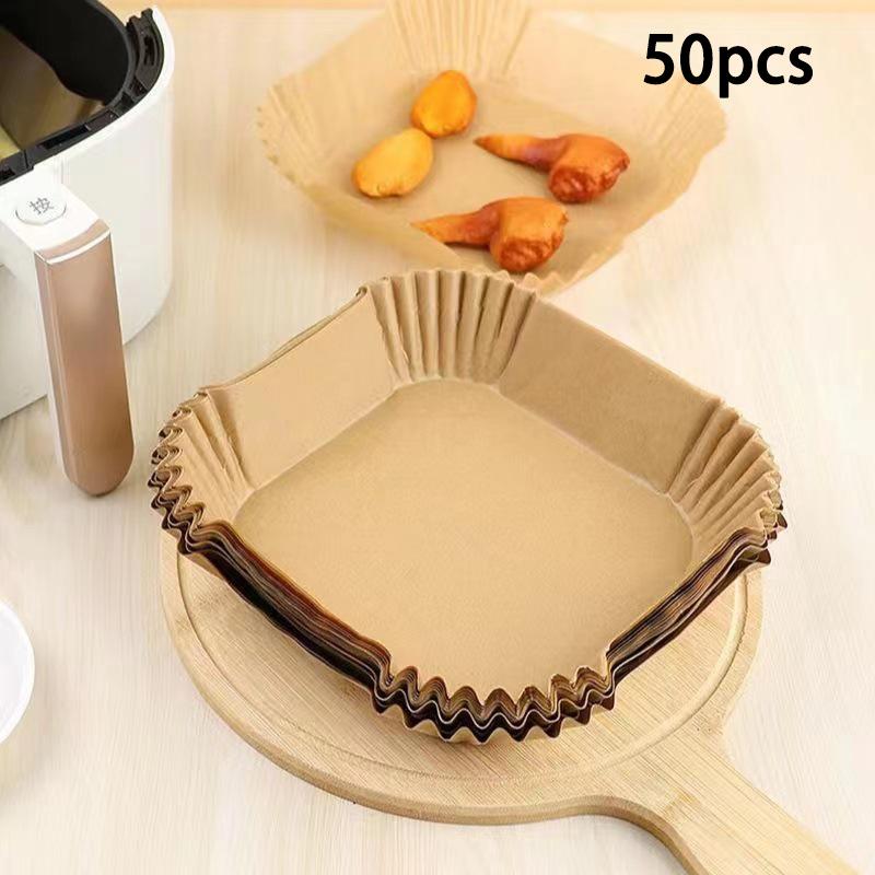 High Temperature Resistant Paper Trays For Air Fryers Oil Absorbing Paper Food Grade Silicone Paper Round Square Baking