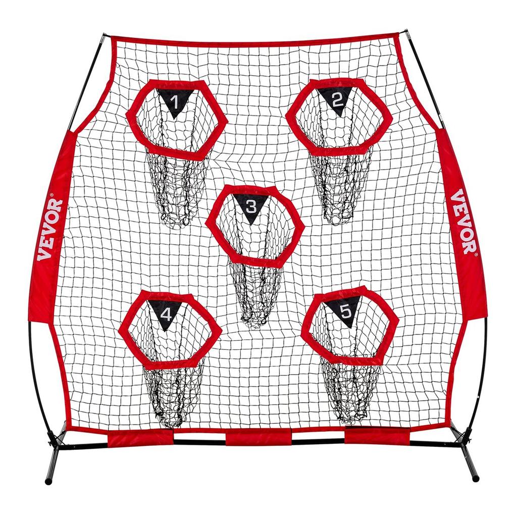 1828.8x1828.8mm Football Trainer Throwing Net, Training Throwing Target Practice Net with 5 Target Pockets, Knotless Net Includes Straps and Portable