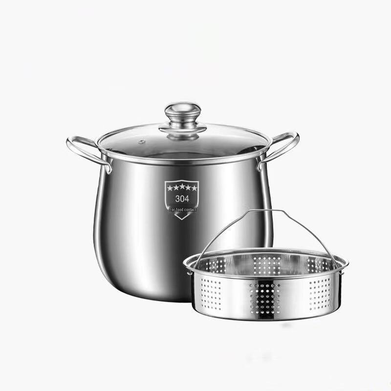

ZISIZ Drum-Shaped Stainless Steel Stock Pot with Steamer
