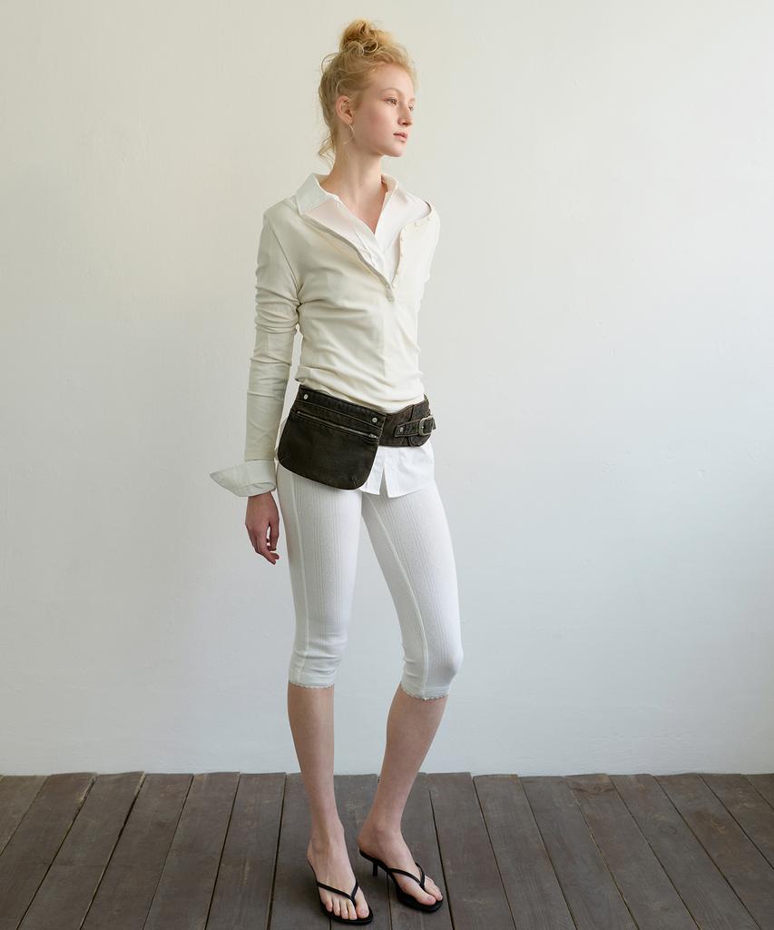 Aobteu Two-Way Henley T-Shirt - Cream