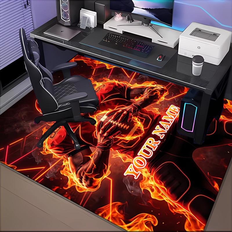 1PC Custom Name Flaming Football Player Theme Floor Mat Ideal for Living Room, Game Rooms, Office, Bedroom,Floor Mat Playful Design
