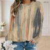 Women Plus Size Round Neck Long Sleeve Green Beige Abstract Printed Sweatshirt Ribbed Cuffs Pullover
