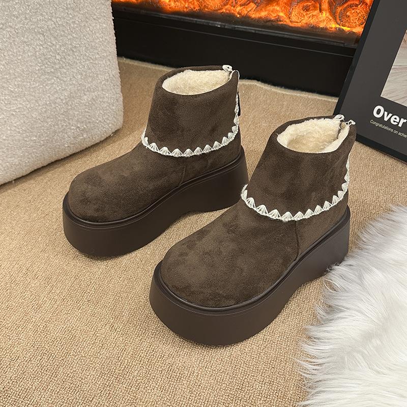 Women's fashion lightweight height-enhancing thick sole winter warm fur one snow boots plush lined non-slip casual sports cotton boots