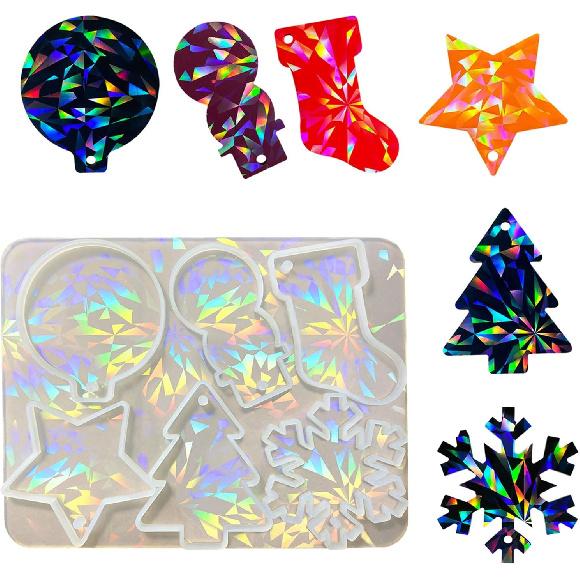 Holographic Christmas Silicone Mold for Ornaments Snowman Resin Mold Christmas Tree Snowflake Pendant Epoxy Molds