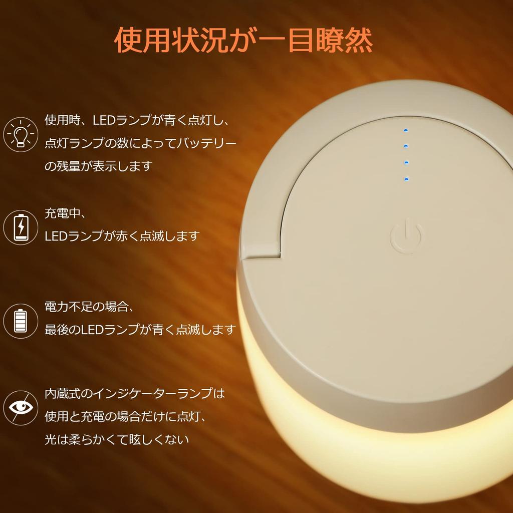 Govssing Rechargeable Bedside Lamp with Nursing Light, Battery Level Display, 3 Color Switching, Stepless Dimming, Remote Control, Memory Function,