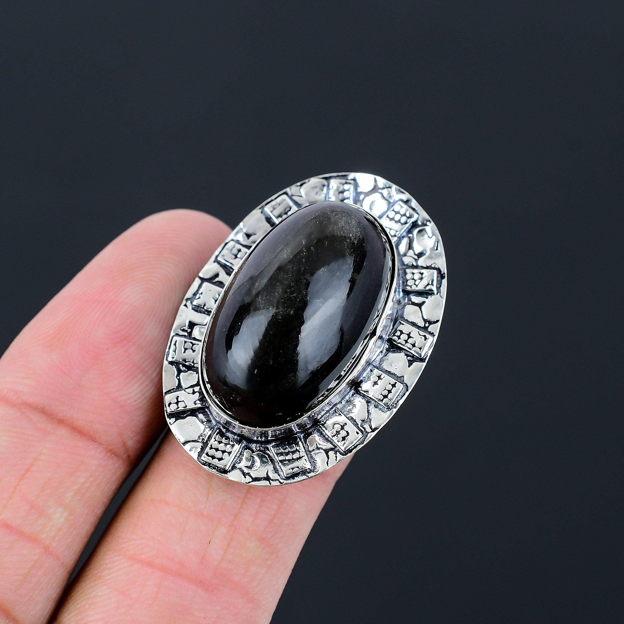 Womens day Sale 925 Silver Natural Black Seraphinite Handmade Promise Ring US 8 8