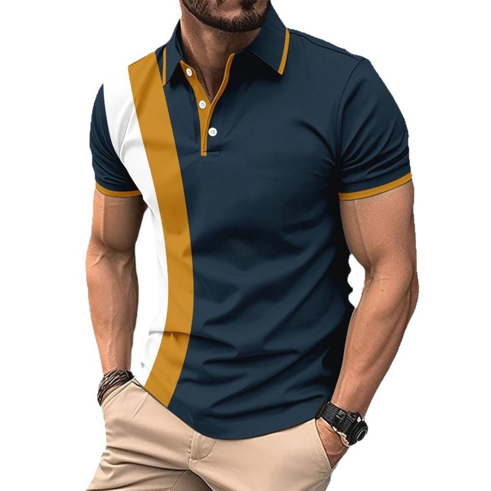 Men's Casual Chest Printed Lapel Button Versatile T-shirt