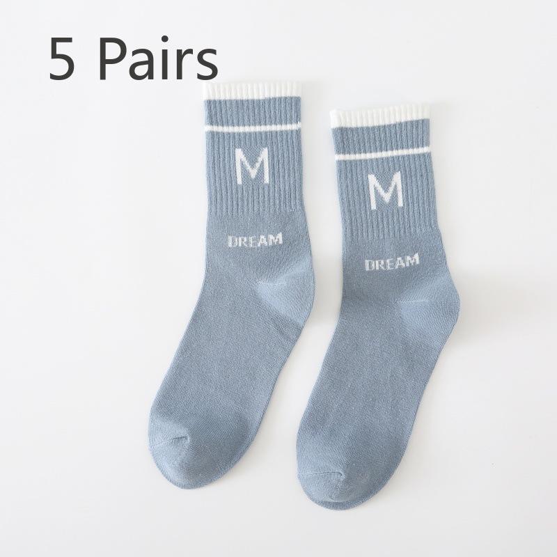 

5 пар мужских спортивных носков на весну и осень, антибактериальные носки с буквами, впитывающие пот 5 Pairs светло-синий