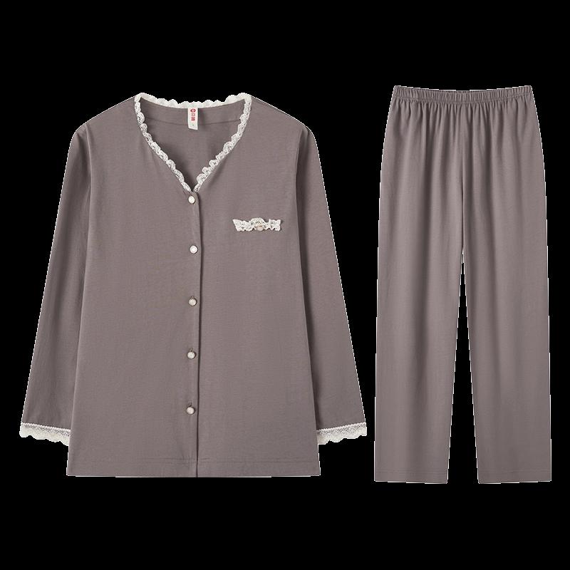 Fenteng Women's 100% Cotton Long-Sleeve V-Neck Pajama Set