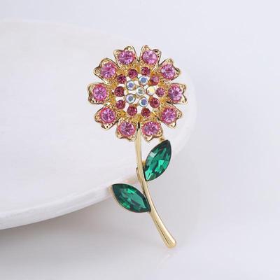 Elegante Spilla Girasole con Strass Rosa Micro-Incastonati, Design Ispirato alla Natura, Moda Giapponese e Coreana, Perfetta per Giacche