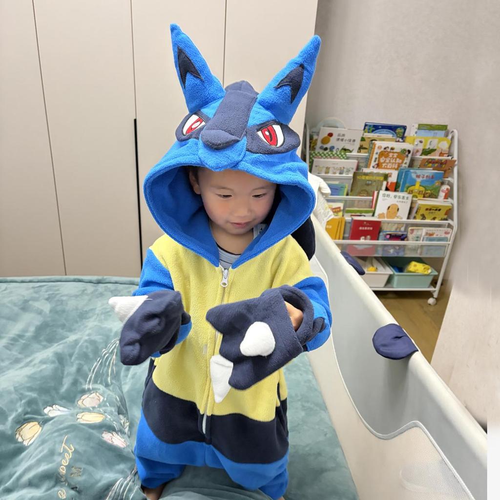 Lucario Kigurumi Kids Onesies Boy's One-Piece Pajamas Cartoon Cosplay Costume For Christmas Halloween Fleece Sleepwear Anime Homewear Party Pijamas