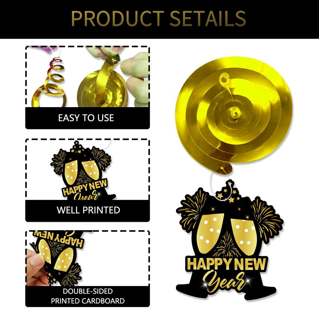 Black Gold Happy New Year 2026 Banner Decorations Hanging Bunting for Spiral Swirls New Year Party Ceiling Streamers Decorations
