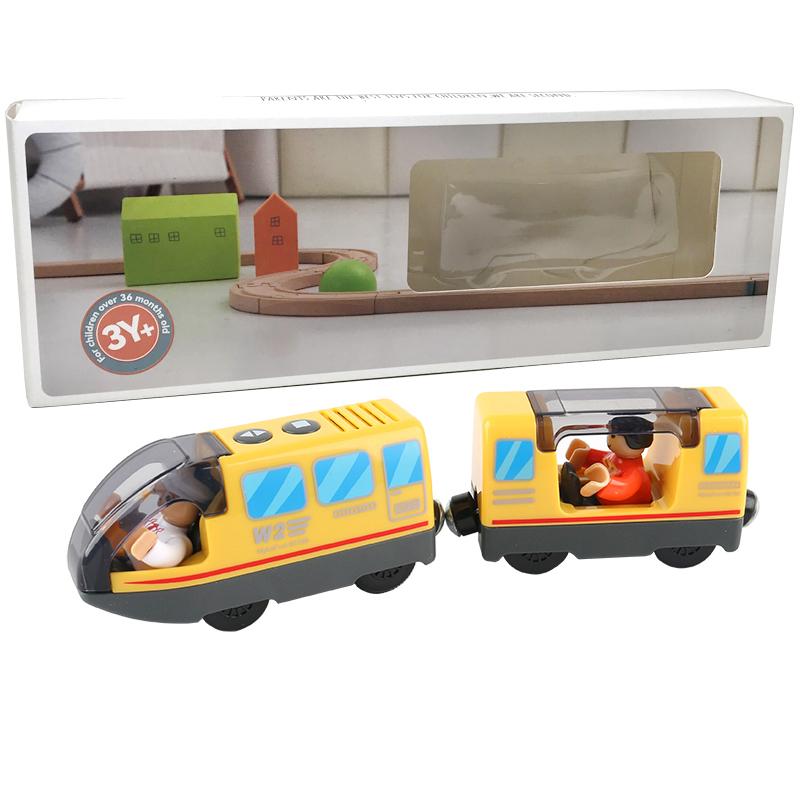 Новый детский электропоезд на батарейках, подарочная коробка, литой магнитный локомотив, слот-игрушка для деревянного поезда, рельсовые игрушки, детский подарок